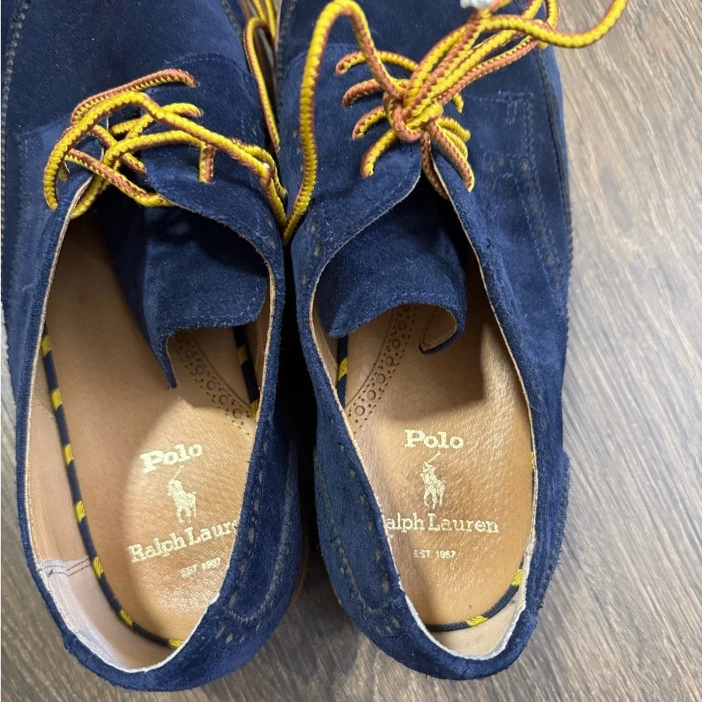 Polo Ralph Lauren Rhett Wingtip Oxfords Blue Suede Sz 11D Preppy Old Money